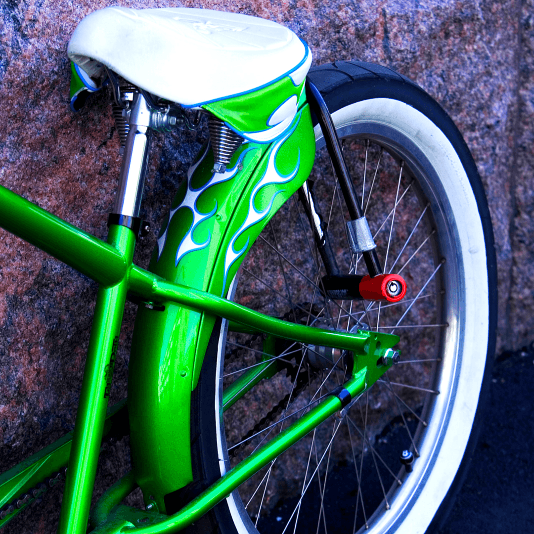 Green Retro Bike Against Granite Wall in Tucson, Arizona