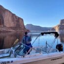 Darren Jones on the speed boat we rented from Wahweap Marina at Lake Powell AZ