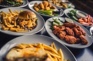 Image of multiple plates of food at O'Malleys