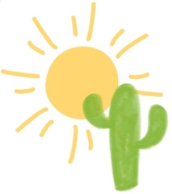 A simple, hand-drawn saguaro cactus with a bright yellow sun, symbolizing growth, innovation, and the future of AI in real estate.