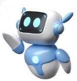 A friendly AI robot with a digital face, blue and white design, and a glowing chest, symbolizing the future of AI in real estate.